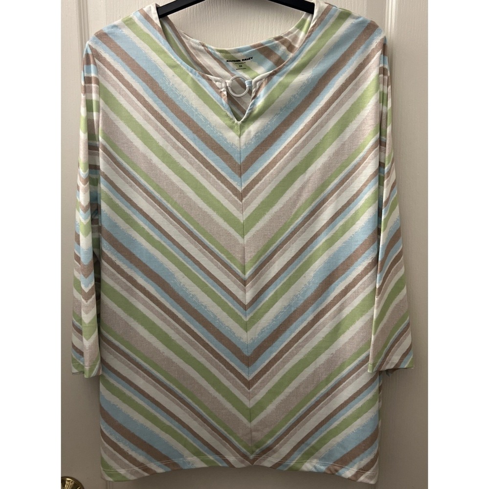 Allison Daley Womens‎ Top Size Plus 2X Lt Khaki Group 3/4 Sleeve Stripe E28